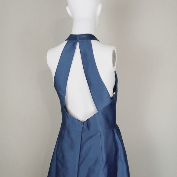 Alfred Sung Halter Neck Gown Dress Women's Size 18 Dusk Blue Satin Twill D772 - Picture 7 of 9